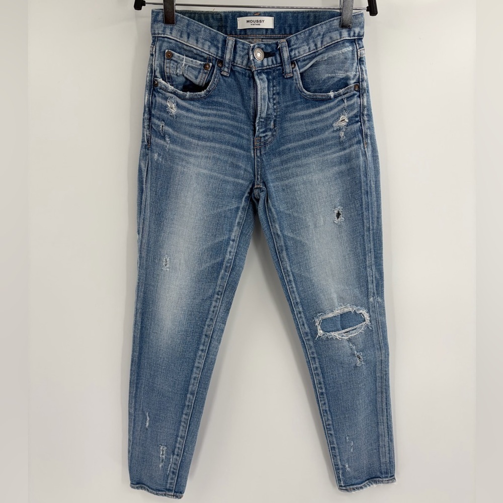 Moussy Vintage Distressed Crop Jeans Women's Helendale Skinny Mid Rise size 24 - Picture 2 of 16